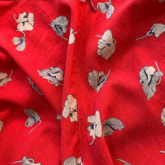 Gorgeous RARE Free People linen cotton full skirt size 10 Red w Gold flowers - Picture 9 of 10